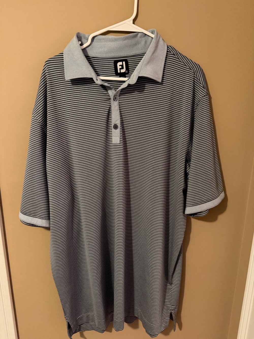 FootJoy Men's Light Blue and Navy Micro-Stripe Polo